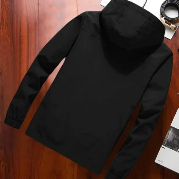 Black Mens Hooded Coat - Picture 2 of 5